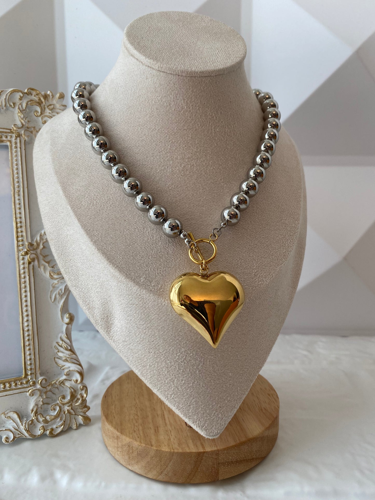 Two tone heart necklace